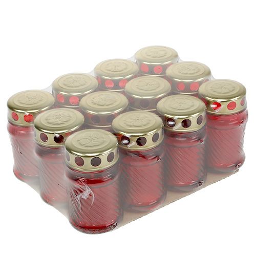 Artículo Velas para tumba de cristal rojo Ø6cm H11cm 12 uds
