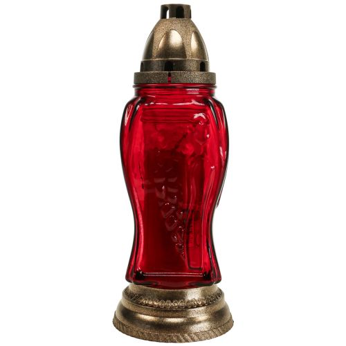 Floristik24 Luz de sepulcro vidrio grabado angel farol rojo Ø11cm H28.5cm