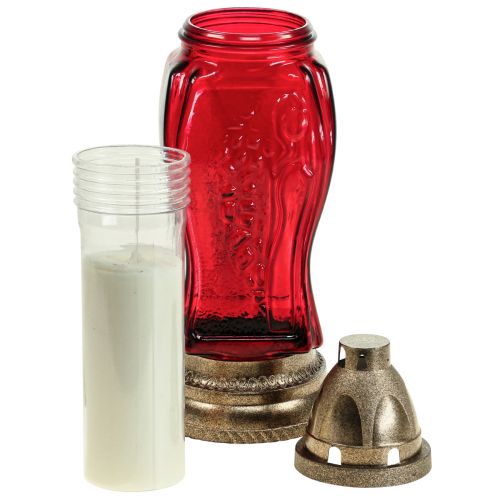 Floristik24 Luz de sepulcro vidrio grabado angel farol rojo Ø11cm H28.5cm