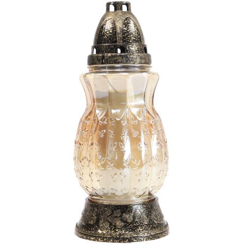 Floristik24 Lámpara funeraria zarcillos de cristal rosas H26cm Ø12cm teñido dorado 24-30h