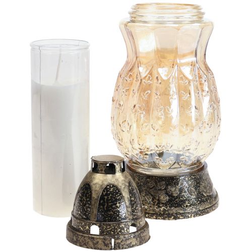 Artículo Lámpara funeraria zarcillos de cristal rosas H26cm Ø12cm teñido dorado 24-30h