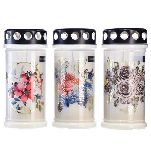 Floristik24 Velas graves velas con motivos blancos flores Ø7,5cm H16,5cm 3ud