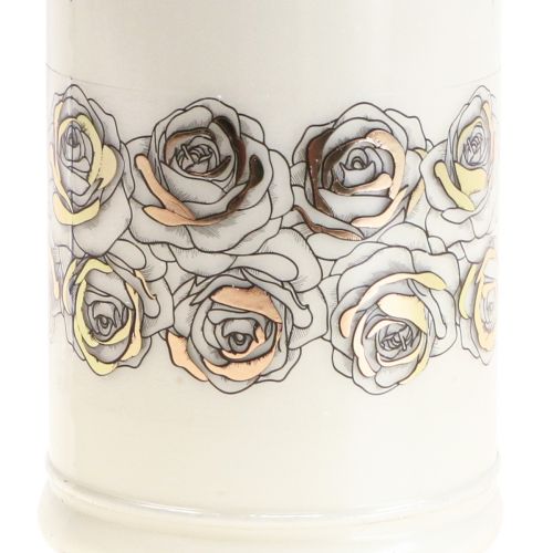 Artículo Vela grave rosas blancas luz de luto dorada Ø7cm H18cm 77h