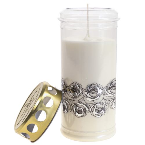 Artículo Vela grave rosas blancas luz de luto plateada Ø7cm H18cm 77h