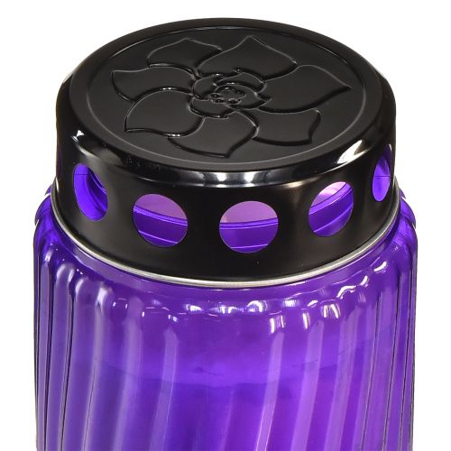 Floristik24 Tapa para vela grave motivo flor negro violeta Ø9cm H27cm