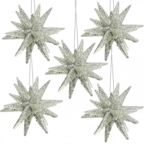 Floristik24 Estrellas de purpurina para colgar adornos de árbol de Navidad de champán 7,5 cm 8 piezas