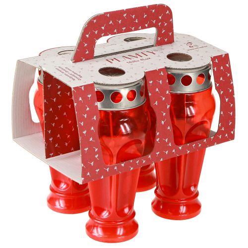Artículo Velas para tumba rojas, duración de combustión 18 h, Ø9 cm, alto 19 cm, 4 unidades