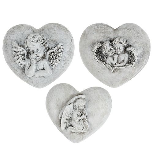 Floristik24 Decoración tumba corazones con ángel 9cm 3 piezas
