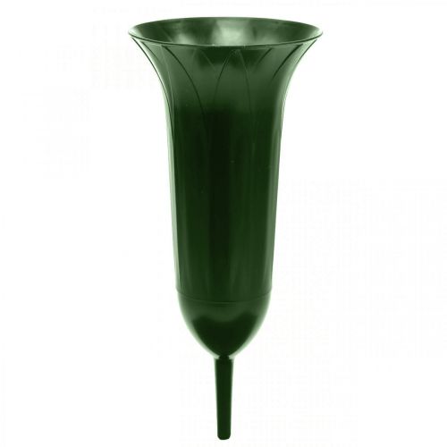 Artículo Jarrón para tumba 42 cm, jarrón verde oscuro, decoración para tumba, floristería de luto, 5 piezas