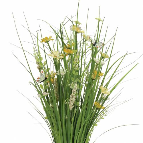 Floristik24 Ramo de hierba con flores y mariposas blanco/amarillo 70cm