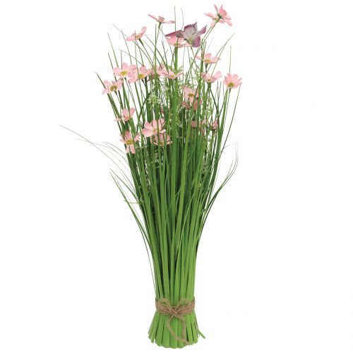 Floristik24 Ramo de hierba con flores y mariposas rosa 70cm