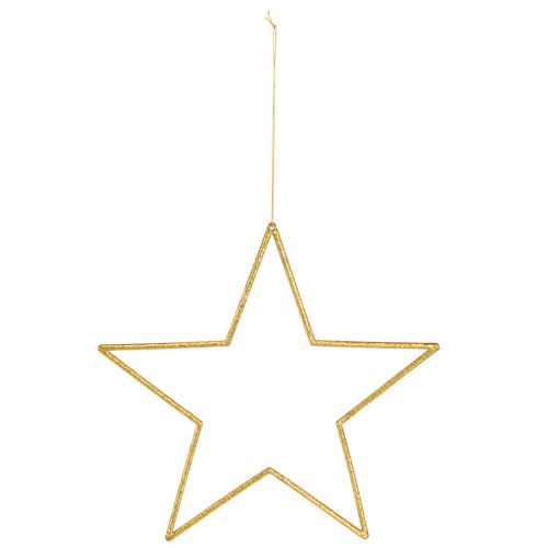 Artículo Estrellas decorativas grandes decoración dorada con purpurina para colgar 24cm 6 uds.