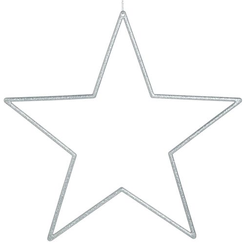 Artículo Estrellas decorativas grandes decoración plateada con purpurina para colgar 24cm 6 uds.