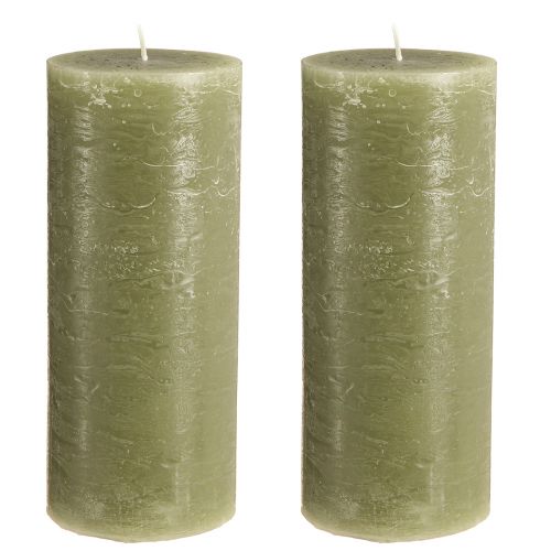 Artículo Velas grandes velas de pilar verde oliva 85x200mm 2 piezas