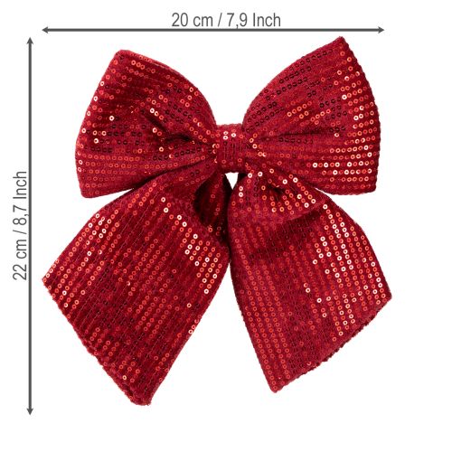Artículo Lazo grande de terciopelo con lentejuelas rojo oscuro 20×22cm 2uds