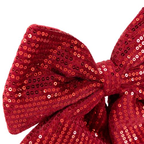 Artículo Lazo grande de terciopelo con lentejuelas rojo oscuro 20×22cm 2uds