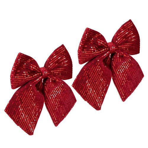 Artículo Lazo grande de terciopelo con lentejuelas rojo oscuro 20×22cm 2uds