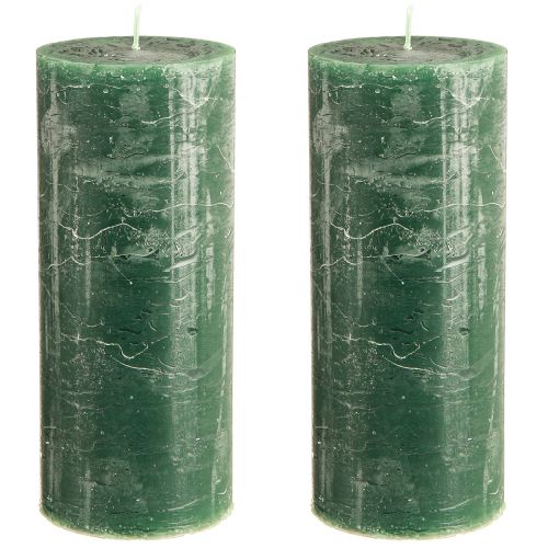 Artículo Velas grandes verde verde oscuro 85x200mm 2 piezas