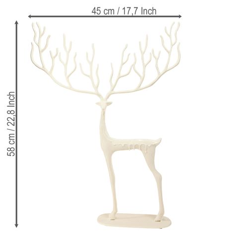 Artículo Gran adorno navideño de metal con forma de reno, color blanco, altura 58 cm.