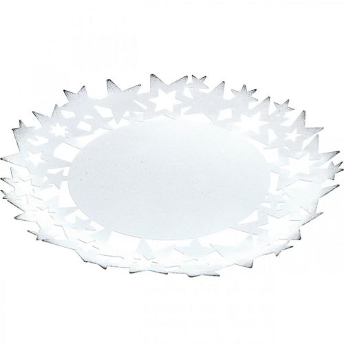 Artículo Plato navideño plato decorativo de metal con estrellas blanco Ø34cm