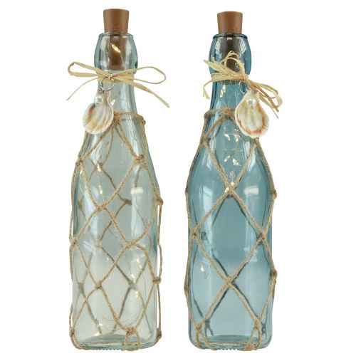 Floristik24 Botella de vidrio azul claro micro LED cadena de luces marítima H28cm 2 piezas