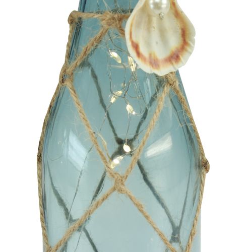 Floristik24 Botella de vidrio azul claro micro LED cadena de luces marítima H28cm 2 piezas
