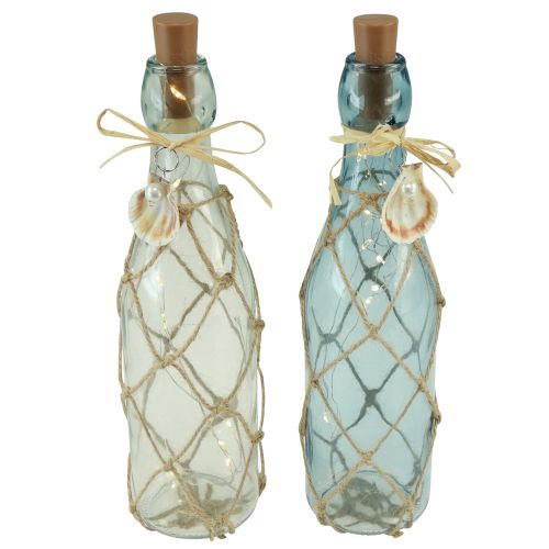 Floristik24 Botella de vidrio azul claro micro LED cadena de luces marítima H28cm 2 piezas
