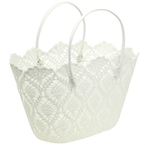 Floristik24 Bolso de ganchillo blanco 48cm x 30cm x 27cm