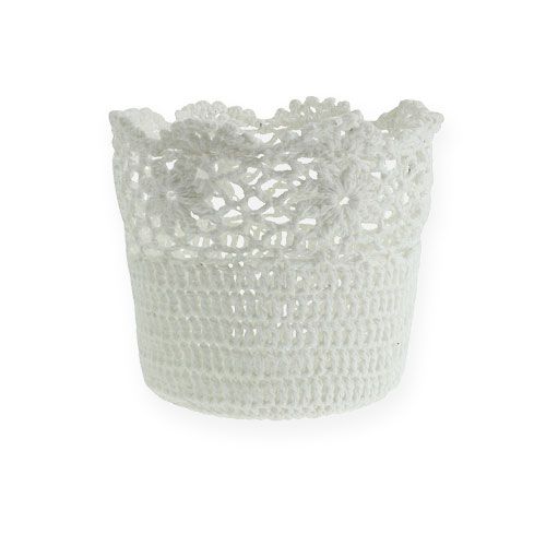 Floristik24 Maceta de crochet blanco Ø14cm H12.5cm