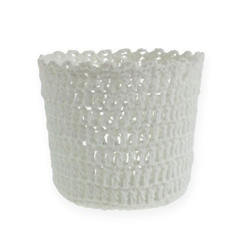 Maceta de ganchillo con inserto blanco Ø11cm H9cm