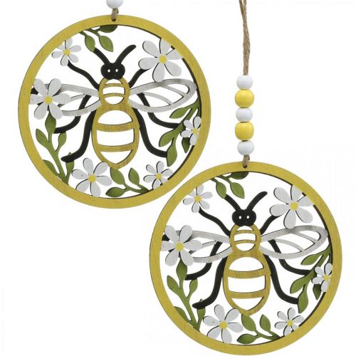 Artículo Abeja para colgar colgante madera decoración primavera Ø12cm 4pcs