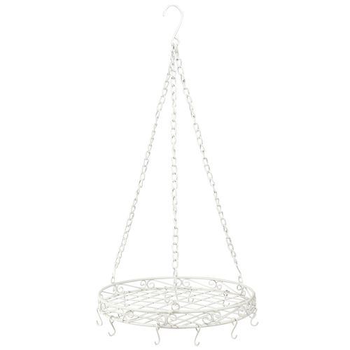 Floristik24 Bandeja metálica decorativa colgante con ganchos en blanco Ø29,5cm H55cm