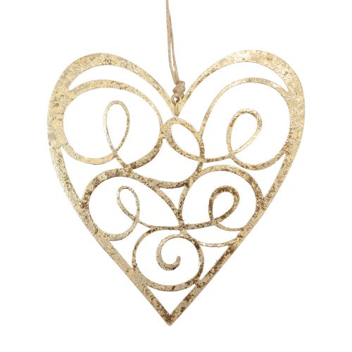 Artículo Decoración colgante ventana corazones de metal decoración corazones dorado 17cm 2ud