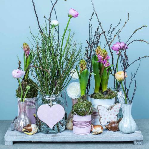 Floristik24 Decoración colgante corazón flor mariposa blanco, rosa madera primavera decoración 6 piezas