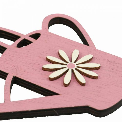 Artículo Decoración colgante regadera de madera deco percha deco rosa 14x12cm 6pcs