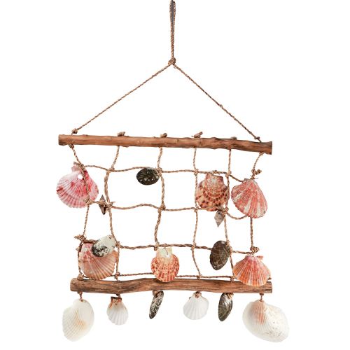 Decoración colgante red de pesca marítima decoración conchas 50x32cm