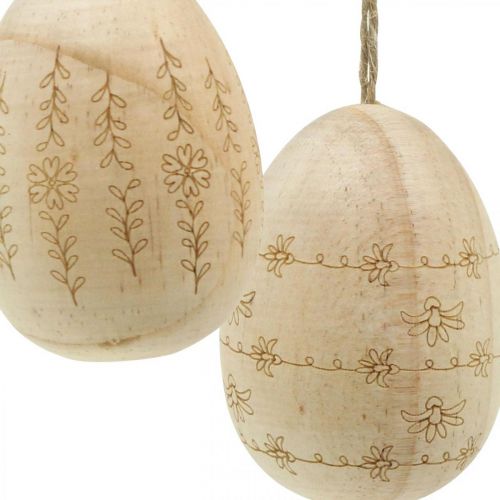 Floristik24 Huevos de pascua huevos de madera para colgar con cuerda de yute 7cm 4uds