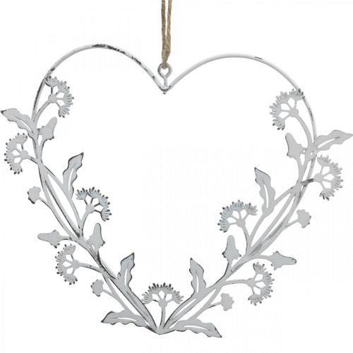 Floristik24 Corazón decorativo para colgar vintage diente de león metal blanco 17,5cm 3uds