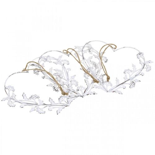 Floristik24 Corazón decorativo para colgar vintage diente de león metal blanco 17,5cm 3uds