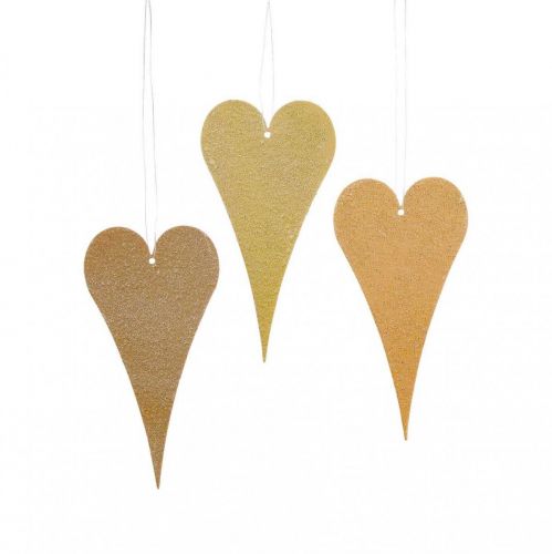 Decoración colgante ventana corazones de metal, corazones decorativos para colgar beige/amarillo/naranja H10cm 6pcs