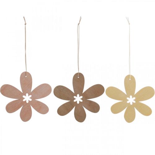 Floristik24 Flor decorativa colgante de madera flor de madera morado/rosa/amarillo Ø12cm 12 piezas