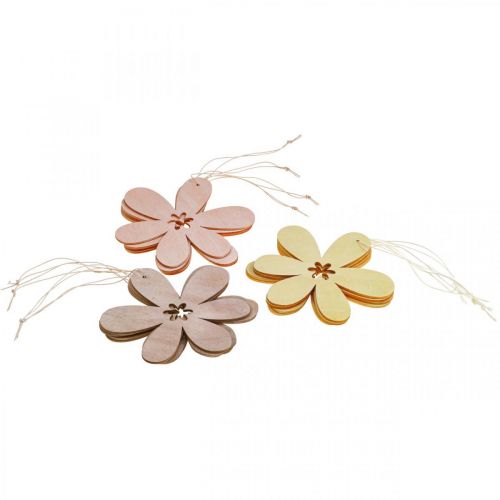 Floristik24 Flor decorativa colgante de madera flor de madera morado/rosa/amarillo Ø12cm 12 piezas