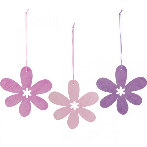 Artículo Flor decorativa colgante de madera flor de madera violeta/rosa/rosa Ø12cm 12pcs