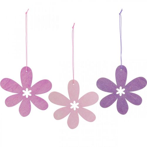 Floristik24 Flor decorativa colgante de madera flor de madera violeta/rosa/rosa Ø12cm 12pcs
