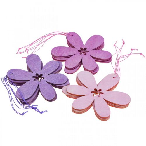 Floristik24 Flor decorativa colgante de madera flor de madera violeta/rosa/rosa Ø12cm 12pcs