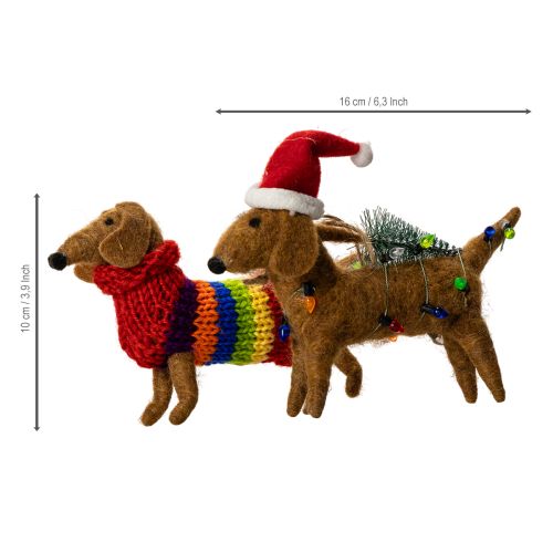 Adorno decorativo de perro salchicha para árbol de Navidad, 16 cm, 2 piezas | Floristik24.es