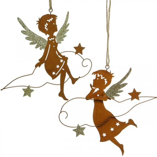 Floristik24 Percha decorativa Ángel navideño decoración metal óxido 15cm 6pcs