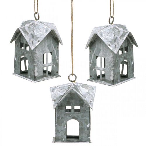 Floristik24 Remolque navideño casa de metal shabby chic blanco H9.5cm 3pcs