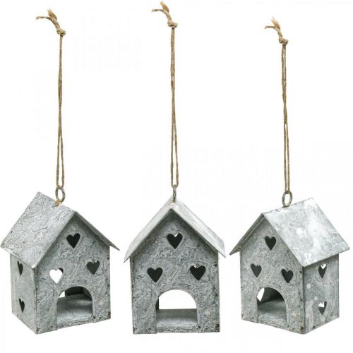 Artículo Colgante navideño casa de metal Shabby Chic H9.5cm 3 piezas