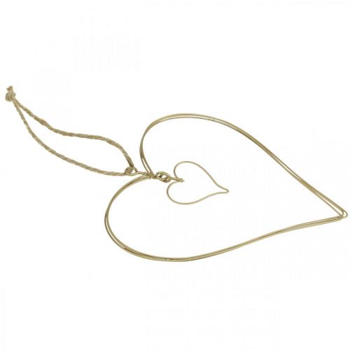 Artículo Corazón decorativo para colgar, decoración colgante corazón de metal dorado 10,5 cm 6 piezas